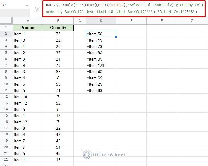 top 10 items listed as regular expressions